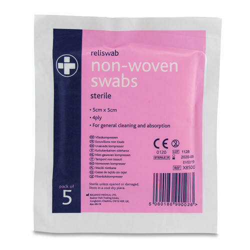 Trade Portal - Reliswab Swabs Non-Woven Sterile 4ply 5cm X 5cm Pack Of 5